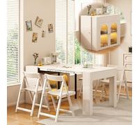 Juego de mesa de comedor extensible con 4 sillas, aparador versátil para sala de estar, cocina, longitud ajustable, 56-167 cm, puertas de cristal, iluminación LED integrada