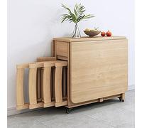 Juego de mesa de comedor extensible de madera de 1,4 m con 4 sillas, diseño de hojas plegables para cocina y comedor, elegante acabado beige, solución que ahorra espacio