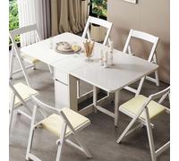 Juego de mesa de comedor extensible de madera maciza con 4 sillas y cajón de almacenamiento, ahorra espacio, fácil montaje para comedor, cocina y muebles de sala de estar