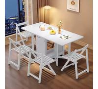 Juego De Mesa De Comedor Extensible De Madera Maciza, Mesa De Cocina Plegable con Espacio De Almacenamiento For 2-6 Personas,Incluye 4 Mesas Y Sillas.(White,55in/140cm)