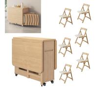 Juego de mesa de comedor extensible, mesa de comedor plegable de madera con 4/6 sillas, mesa de madera maciza para cocina, comedor, sala de estar, restaurante, ahorro (tamaño: mesa de 1,3 m + 4 sillas