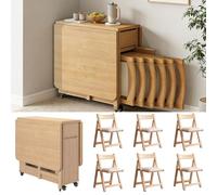 Juego de mesa de comedor extensible, mesa plegable de madera maciza con almacenamiento y ruedas, mesa de cocina móvil que ahorra espacio para espacios compactos