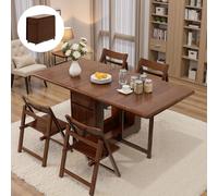 Juego de mesa de comedor extensible para 8 personas, mesa de cocina de madera maciza totalmente montada con ruedas bloqueables y diseño de ahorro de espacio, acabado de nogal, 150 cm con 8 sillas