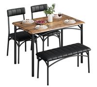 Juego De Mesa De Comedor Moderna y Compacta Para 4 Personas: Mueble Rectangular Con Banco Tapizado y 2 Sillas, Estructura De Metal, Ideal Para Apartamentos y Espacios Pequeños, En Negro o Marrón Rústi