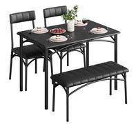 Juego De Mesa De Comedor Moderna y Compacta Para 4 Personas: Mueble Rectangular Con Banco Tapizado y 2 Sillas, Estructura De Metal, Ideal Para Apartamentos y Espacios Pequeños, En Negro o Marrón Rústi