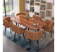 Juego de mesa de comedor para 6 personas, 90 x 150 cm, mesa de reuniones con cojines de espuma de alta resistencia (marrón) perfecto para oficina y eventos