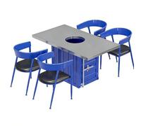 Juego de mesa de comedor para barbacoa con hoguera integrada, marco de metal duradero, ideal para asar al aire libre y comedor en el patio