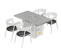 Juego de mesa de comedor para barbacoa con hoguera integrada, marco de metal duradero, ideal para asar al aire libre y comedor en el patio