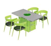 Juego de mesa de comedor para barbacoa con hoguera integrada, marco de metal duradero, ideal para asar al aire libre y comedor en el patio