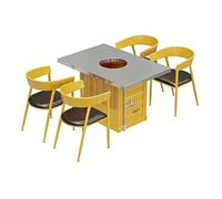 Juego de mesa de comedor para barbacoa con hoguera integrada, marco de metal duradero, ideal para asar al aire libre y comedor en el patio