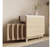 Juego de mesa de comedor plegable con sillas, mesa de madera maciza expandible con cajones y ruedas, diseño que ahorra espacio para cocina, camping y uso en fiestas