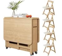 Juego De Mesa De Comedor Plegable De 5 Piezas,Mesa Abatible Extensible Que Ahorra Espacio,Mesa De Comedor Móvil De Madera Maciza Con 4 Sillas Y Ruedas For Cocina,Comedor Y Sala De Estar, Madera