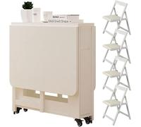 Juego de mesa de comedor plegable de madera con sillas acolchadas, diseño extensible, diseño de granja para 4 personas, ideal para cocina y comedor, color blanco