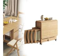 Juego de mesa de comedor plegable de madera maciza con 4 sillas con diseño de hojas colgantes con 2 pies de apoyo y 4 rodillos de bloqueo, perfecto para oficina en casa y cafeterías pequeñas