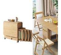 Juego de mesa de comedor plegable de madera maciza con 6 sillas, mesa de mariposa que ahorra espacio para comedores y espacios estrechos, 55.1 pulgadas