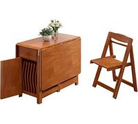 Juego de mesa de comedor plegable de madera maciza con extensión de hoja caída, ruedas y cajón, sillas de 5 piezas
