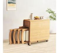 Juego de mesa de comedor plegable de madera maciza de 51.2 pulgadas y 4 sillas tapizadas, color madera frutal, ideal para comedores, balcones y pequeños