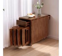Juego de mesa de comedor plegable de nogal para 4 personas, mesa de madera maciza con almacenamiento oculto y ruedas, diseño que ahorra espacio, 150 cm, perfecta para espacios pequeños y comedores