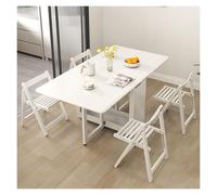 Juego de mesa de comedor plegable de roble con sillas ocultas, mesa de hojas caídas para cocinas pequeñas, apartamentos y oficinas en casa (blanco, 120 cm)