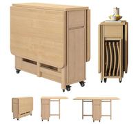 Juego De Mesa De Comedor Plegable Extensible De 1,3 M, Con Cajón De Almacenamiento Y Ruedas Giratorias Con Bloqueo, Y 4 Sillas Plegables De Madera De Caucho, Escritorio Multifuncional Wood Color
