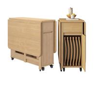 Juego de mesa de comedor plegable, mesa de madera maciza de 1,4 m con 6 sillas, muebles de cocina móviles que ahorran espacio para apartamentos pequeños o restaurantes