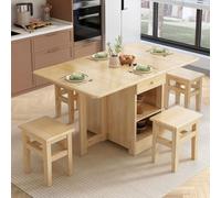 Juego de mesa de comedor plegable para 4 personas, extensible con cajones, no requiere montaje, ideal para cocina y espacios pequeños