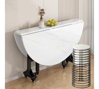 Juego de mesa de comedor plegable redonda con ruedas, mesa de cocina portátil que ahorra espacio y taburetes para espacios pequeños, apartamentos y casas rodantes, solución de comedor móvil para un