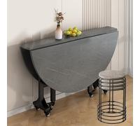Juego de mesa de comedor plegable redonda para 4 a 8 años, mesa de cocina móvil con 6 ruedas y taburetes, tablero de densidad media que ahorra espacio, diseño de metal, perfecta para espacios pequeños
