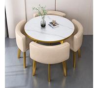 Juego de mesa de comedor redonda beige para 4 personas - Elegante escritorio de recepción de negocios, hotel, vestíbulo, dormitorio, balcón, biblioteca y cafetería, muebles elegantes, conjunto de mesa