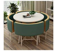 Juego de mesa de comedor redonda con 4 sillas de cuero, moderno y simple, para balcón, sala de estar, oficina, sala de reuniones, salón, cafetería, salón de belleza, verde militar