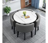 Juego de mesa de comedor redonda con 4 sillas, diseño moderno para el hogar u oficina, 90 x 90 x 75 cm, sillas tapizadas de tela, ideales para espacios pequeños