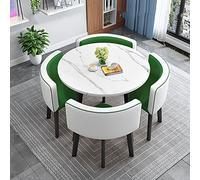Juego de mesa de comedor redonda con 4 sillas, mesa de cocina moderna para oficina en casa, 90 x 90 x 75 cm, sillas de tela incluidas, ideal para espacios pequeños