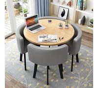 Juego de mesa de comedor redonda con 4 sillas, pequeñas mesas y sillas de oficina, muebles modernos de comedor para cocina, salón, sala de estar (80 cm, poliuretano gris)