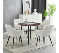 Juego de mesa de comedor redonda con 4 sillones efecto nogal, juego de comedor pequeño para el hogar, cocina, oficina, reunión o mesa de café, color crema con 4 sillas