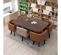 Juego de mesa de comedor redonda con 6 sillas, muebles modernos de oficina, mesa de cocina pequeña y sillas, juego de mesa y sillas de 7 piezas para sala de reuniones