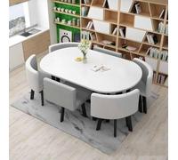 Juego de mesa de comedor redonda con 6 sillas, muebles modernos de oficina para sala de conferencias para cocina, salón, sala de estar, mesa de reunión de 7 piezas