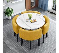 Juego de mesa de comedor redonda contemporánea con 4 sillas, muebles que ahorran espacio para oficina en casa, 90 x 90 x 75 cm, sillas tapizadas de tela, ideales para espacios pequeños