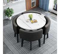 Juego de mesa de comedor redonda contemporánea con 4 sillas que ahorran espacio, ideal para oficina en casa, 90 x 90 x 75 cm, sillas de tela elegantes perfectas para espacios pequeños
