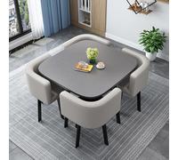 Juego de mesa de comedor redonda/cuadrada con sillas, mesa de conferencia moderna con 4 sillas, set de mesa de cocina de madera, para 4 personas, para recepción, sala de estar/comedor, 80 cm, 9