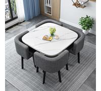 Juego de mesa de comedor redonda/cuadrada con sillas, mesa de conferencia moderna con 4 sillas, set de mesa de cocina de madera, para 4 personas, para recepción, sala de estar/comedor, 80 cm, 9