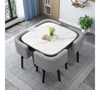 Juego de mesa de comedor redonda/cuadrada con sillas, mesa de conferencia moderna con 4 sillas, set de mesa de cocina de madera, para 4 personas, para recepción, sala de estar/comedor, 80 cm, 9