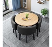 Juego de mesa de comedor redonda/cuadrada con sillas, mesa de conferencia moderna con 4 sillas, set de mesa de cocina de madera, para 4 personas, para recepción, sala de estar/comedor, 80 cm, 9