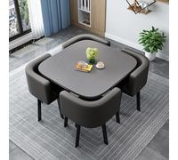 Juego de mesa de comedor redonda/cuadrada con sillas, mesa de conferencia moderna con 4 sillas, set de mesa de cocina de madera, para 4 personas, para recepción, sala de estar/comedor, 80 cm, 9