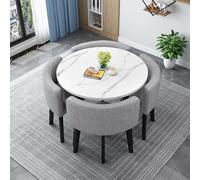 Juego de mesa de comedor redonda/cuadrada con sillas, mesa de conferencia moderna con 4 sillas, set de mesa de cocina de madera, para 4 personas, para recepción, sala de estar/comedor, 80 cm, 9