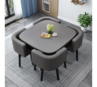 Juego de mesa de comedor redonda/cuadrada con sillas, mesa de conferencia moderna con 4 sillas, set de mesa de cocina de madera, para 4 personas, para recepción, sala de estar/comedor, 80 cm, 9