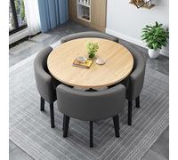 Juego de mesa de comedor redonda/cuadrada con sillas, mesa de conferencia moderna con 4 sillas, set de mesa de cocina de madera, para 4 personas, para recepción, sala de estar/comedor, 80 cm, 9