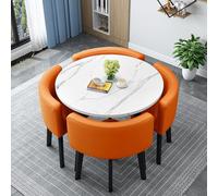 Juego de mesa de comedor redonda/cuadrada de cuero con 4 sillas negras, muebles de cocina y sala de estar que ahorran espacio para 4 personas, elegantes esenciales para el comedor