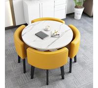 Juego de mesa de comedor redonda/cuadrada de cuero con 4 sillas negras, muebles de cocina y sala de estar que ahorran espacio para 4 personas, elegante grupo de comedor para el hogar