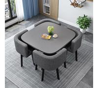 Juego de mesa de comedor redonda/cuadrada para 4 personas, piel de conferencia y recepción, con 4 sillas, elegante decoración de cocina y sala de estar, perfecta para entretenimiento