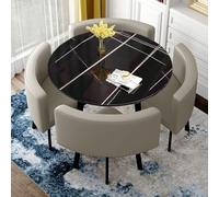 Juego de mesa de comedor redonda de 80 cm con parte superior de piedra negra, mesa de cocina para 4 y 6 personas, muebles modernos de conferencias con sillas elegantes